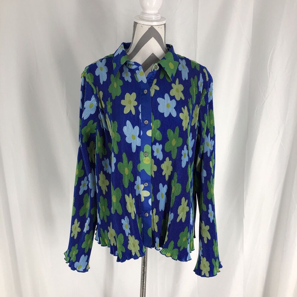 Sammy B x Target Shirt Womens XXL Blue Green Floral Pleated Cropped Button Up